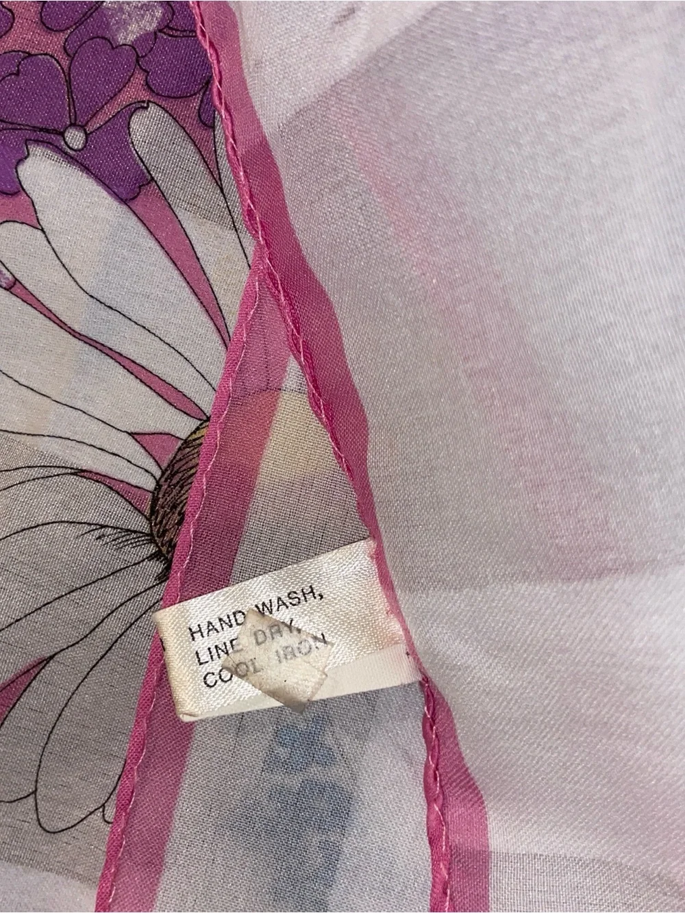 Floral Pink Silk-Feel Scarf with Blue Accents